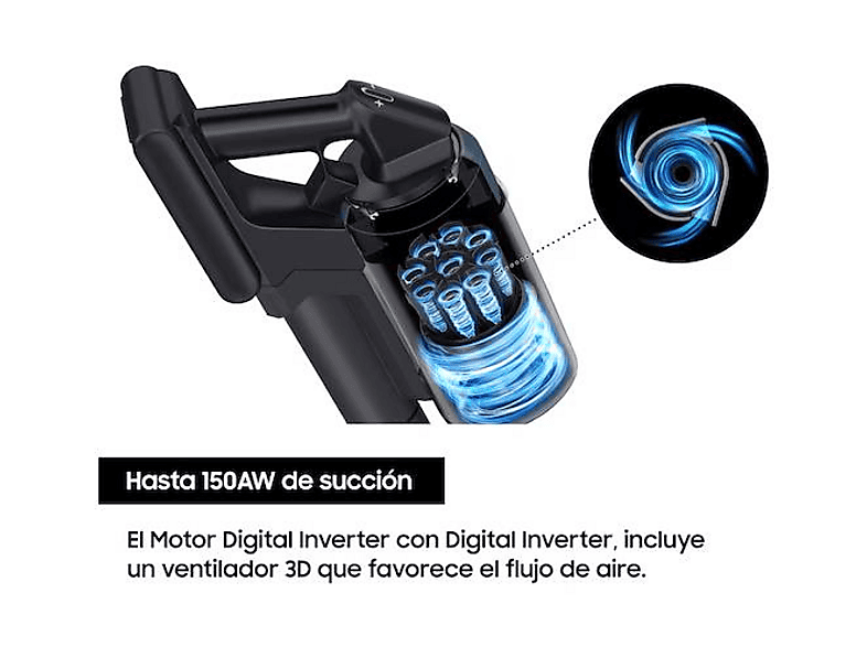 Aspirador escoba - Samsung VS15A60AGR5/WA Jet 65 Pet, 150 WA, Digital Inverter, 40 min, Sin cable, Silver — foto 3