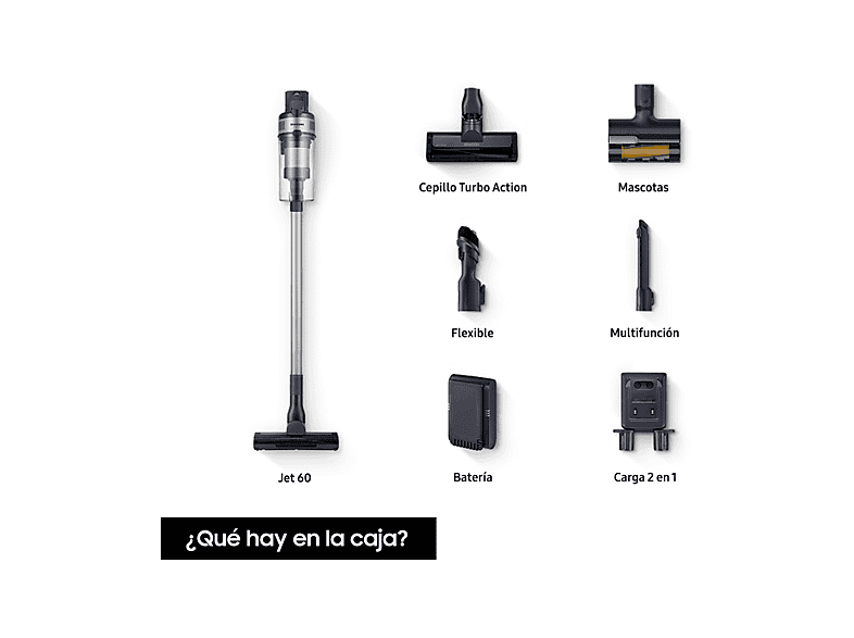 Aspirador escoba - Samsung VS15A60AGR5/WA Jet 65 Pet, 150 WA, Digital Inverter, 40 min, Sin cable, Silver — foto 8