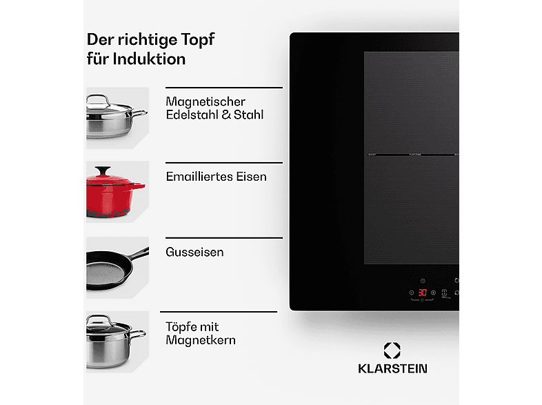 Placa de inducción - Klarstein Delicatessa 77 Flex, 4 zonas, 77 cm, Negro — foto 7