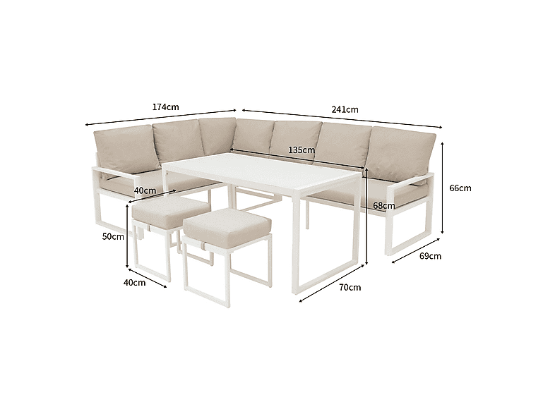 Conjunto de jardín - Monster Esquinero de aluminio Blanco + Caja en ratán negro, 241 cm x 173,5 cm x 66 cm, Blanca — foto 5