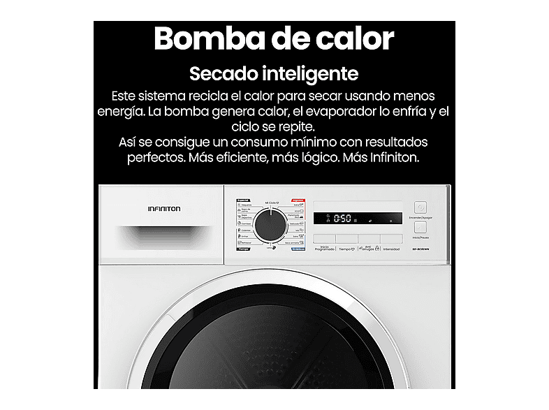 Secadora Bomba de Calor - Infiniton SD-A85BB, 14 programas, Blanco — foto 5