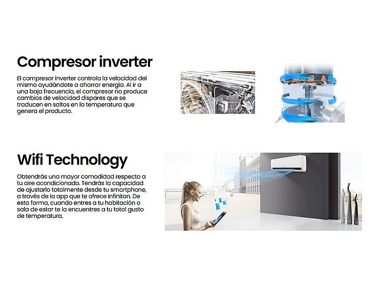 Split 1x1 - Infiniton SPLIT-A3502B, 11942 fg/h, Función Inverter, Blanco — foto 5