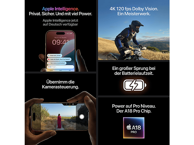 Smartphone - Apple iPhone 16 Pro, Black, Móvil iOS, 256 GB, 8 GB RAM, 6,3 " Super Retina XDR, Ceramic Shield, 120 Hz, Recubrimiento oleofóbico — foto 8