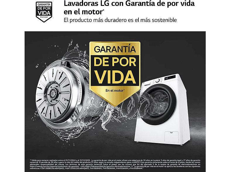 Lavadora carga frontal - LG F4WR5010A6W, 10 kg, 1400 rpm, 11 programas, AI Direct Drive™, Steam™, Blanco — foto 4
