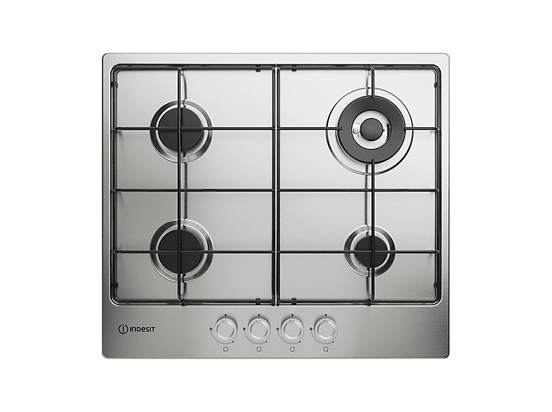 Placa de gas - Indesit THP 642 W/IX/I 1, 4 zone(s) zonas, 58 cm, Acero inoxidable