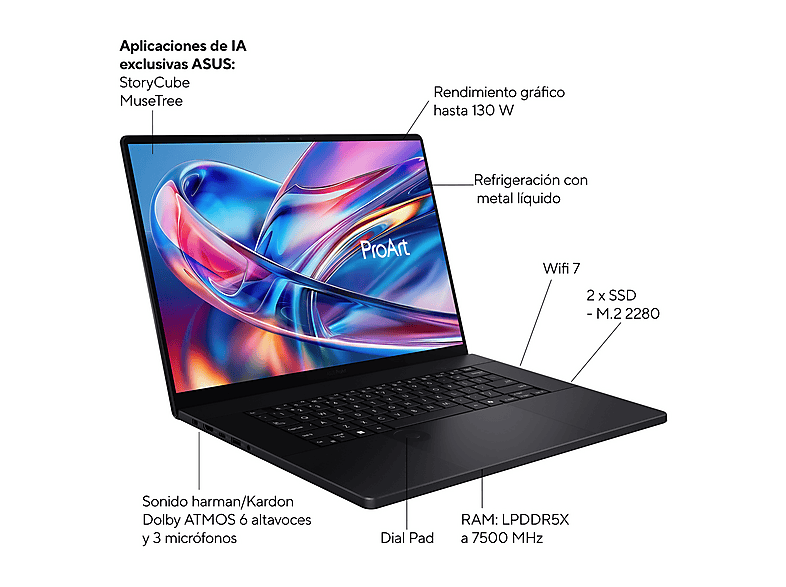 Portátil - ASUS ProArt P16 OLED H7606WX-SE024W Copilot+ PC, 16 " WQUXGA, AMD Ryzen™ AI 9 HX 370 50 TOPS, 64GB RAM, 2+2TB SSD, RTX™ 5090, Windows 11 H — foto 3