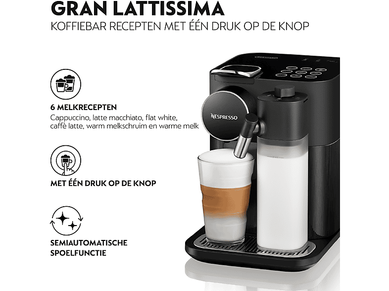 Cafetera de cápsulas - Delonghi EN640.B - GRAN LATTISSIMA, 19 bar, 500 ml, 1400 W, Negro — foto 7