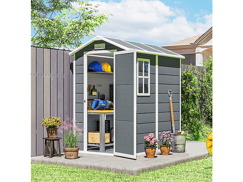 Caseta de Jardín - Outsunny 84H-157V00GY, 131 cm x 186 cm x 198 cm, PP, Aluminio, Gris — foto 2