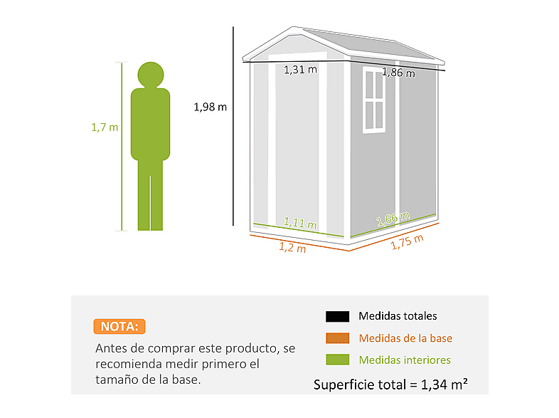 Caseta de Jardín - Outsunny 84H-157V00GY, 131 cm x 186 cm x 198 cm, PP, Aluminio, Gris — foto 3