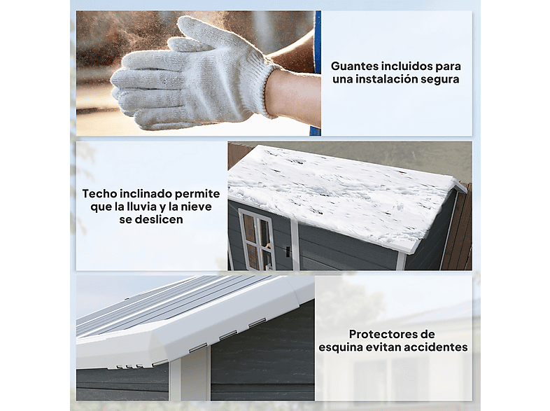 Caseta de Jardín - Outsunny 84H-157V00GY, 131 cm x 186 cm x 198 cm, PP, Aluminio, Gris — foto 4
