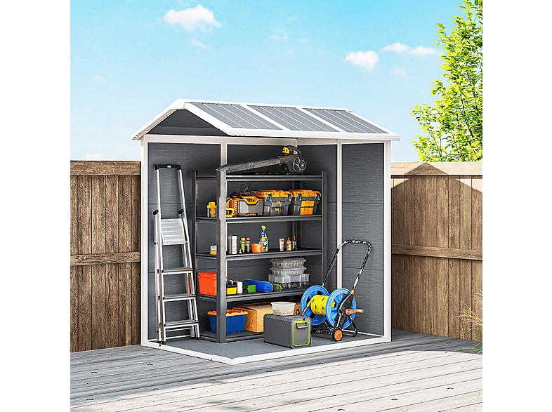 Caseta de Jardín - Outsunny 84H-157V00GY, 131 cm x 186 cm x 198 cm, PP, Aluminio, Gris — foto 5