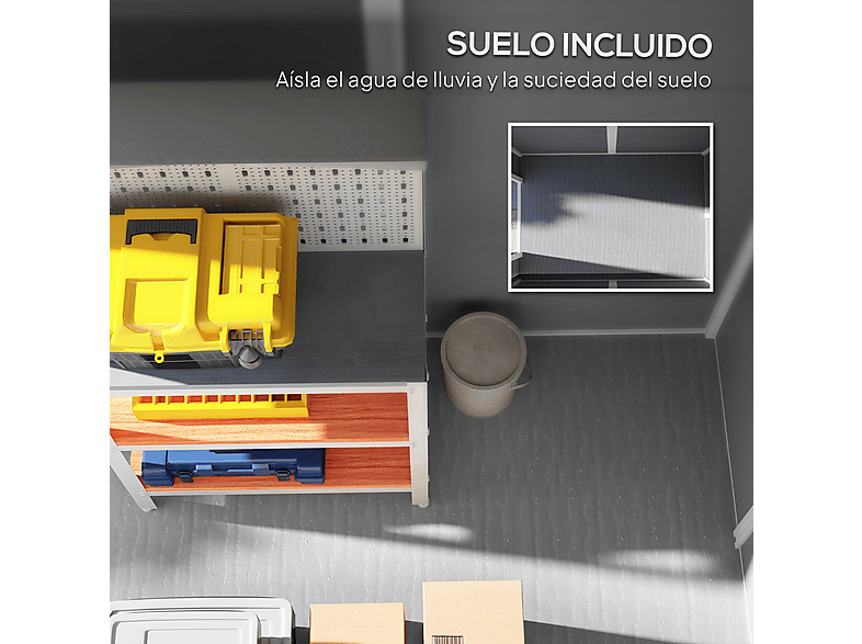 Caseta de Jardín - Outsunny 84H-157V00GY, 131 cm x 186 cm x 198 cm, PP, Aluminio, Gris — foto 6