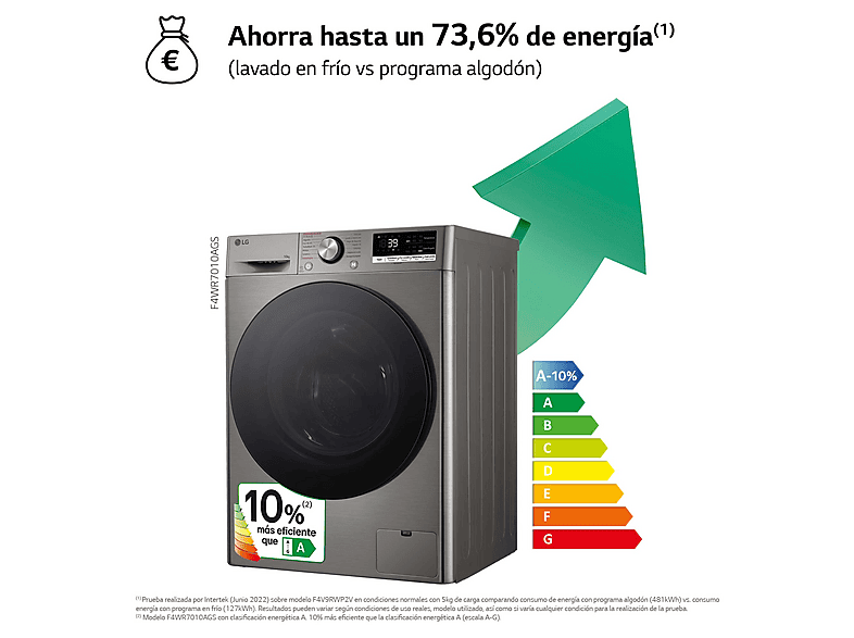 Lavadora carga frontal - LG F4WR7010AGS, Serie 700, 10 kg, 1400 rpm, 14 Programas, Steam™, Clase A-10%, Inox antihuellas — foto 3