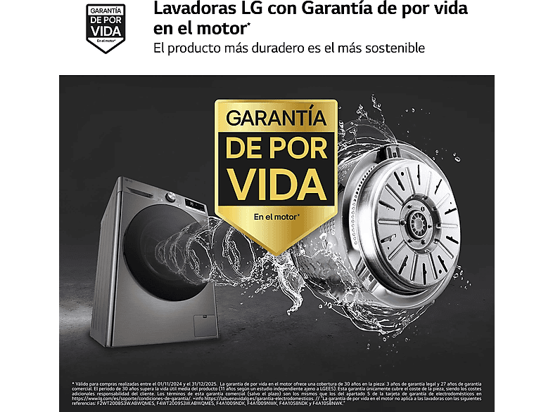 Lavadora carga frontal - LG F4WR7010AGS, Serie 700, 10 kg, 1400 rpm, 14 Programas, Steam™, Clase A-10%, Inox antihuellas — foto 4