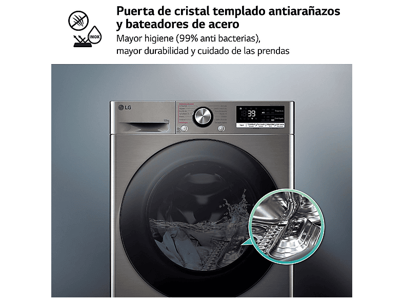 Lavadora carga frontal - LG F4WR7010AGS, Serie 700, 10 kg, 1400 rpm, 14 Programas, Steam™, Clase A-10%, Inox antihuellas — foto 8