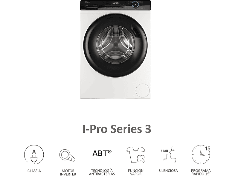 Lavadora carga frontal - Haier I-Pro Series 3 HW90-BP14939-S, 9kg, 1400rpm, Función Vapor, Motor Inverter BPM, Antibacterias, Blanco — foto 3