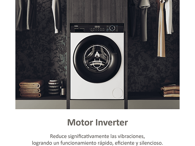 Lavadora carga frontal - Haier I-Pro Series 3 HW90-BP14939-S, 9kg, 1400rpm, Función Vapor, Motor Inverter BPM, Antibacterias, Blanco — foto 10