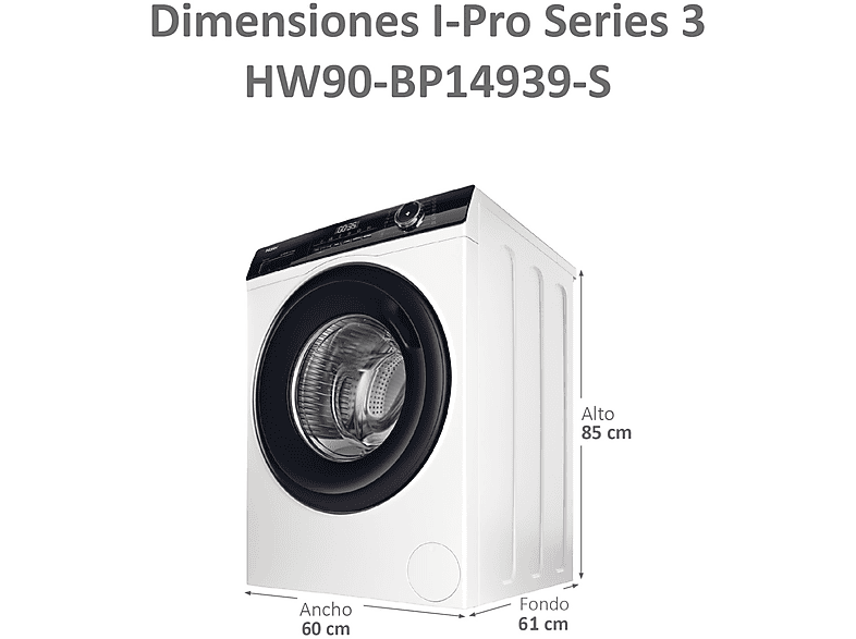 Lavadora carga frontal - Haier I-Pro Series 3 HW90-BP14939-S, 9kg, 1400rpm, Función Vapor, Motor Inverter BPM, Antibacterias, Blanco — foto 16