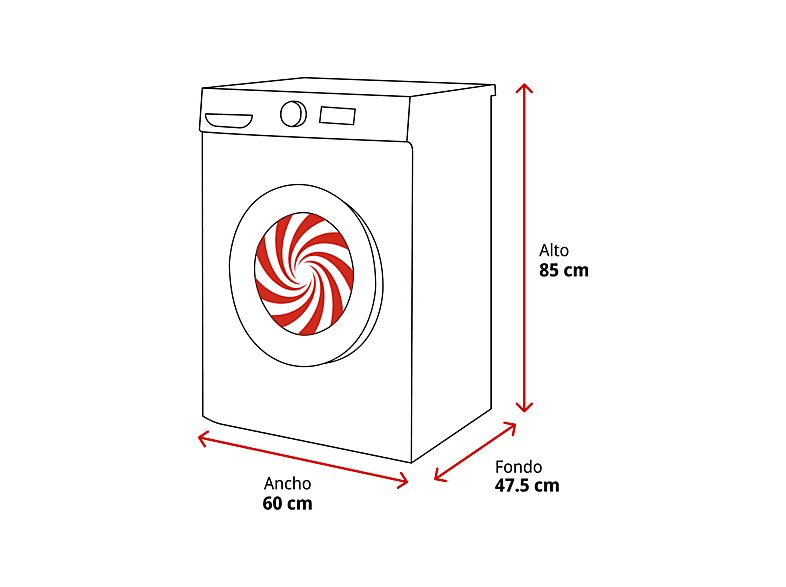 Lavadora carga frontal - Midea MF100W80BA/W-ES, 8 kg, 1400 rpm, 15 Programas, 72dB(A), 47.5 cm Profundidad, Blanco — foto 2