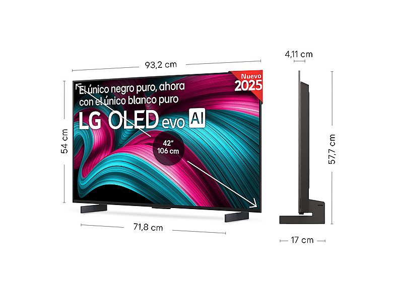 TV OLED 42" - LG OLED42C55LA, OLED 4K, Procesador Inteligente α9 AI Processor 4K Gen8, Smart TV, DVB-T2 (H.265), Negro — foto 15