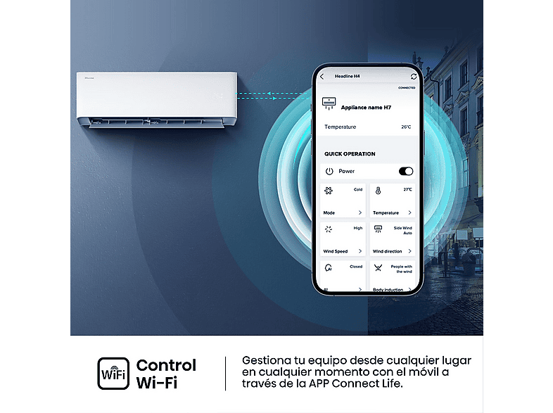 Aire acondicionado Split 1 x 1 - Hisense HB25 WHITE GAMA UNI PURE 9K WHITE A+++/A++, 8870 fg/h, Función Inverter, Blanco — foto 5