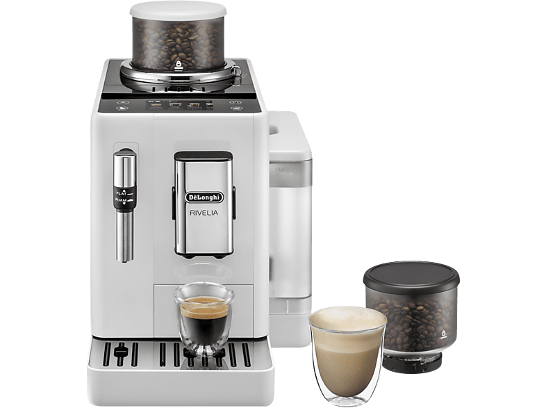 Cafetera superautomática - De Longhi, De'Longhi Rivelia EXAM440.35.W, 1450 W, 19 bar, Molinillo integrado, Espumador leche, Táctil, 4 perfiles, Blanco