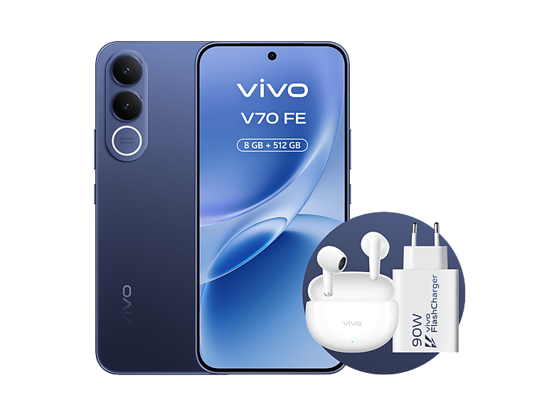 Móvil - Vivo Bundle V70 FE, Ocean Blue, 512GB, 8GB RAM, 6.83" AMOLED, Dimensity 7360-Turbo, 7000 mAh
