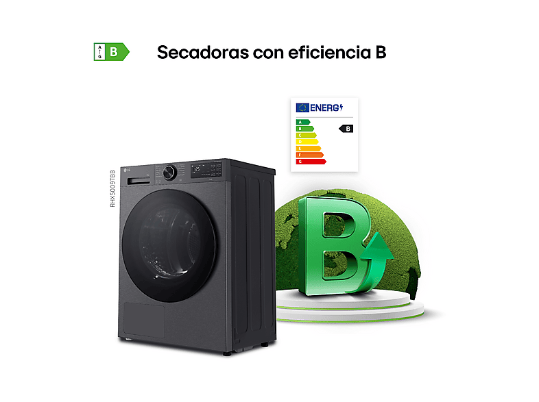 Secadora bomba de calor - LG RHX5009TBB, 9 kg, 12 programas, AI DUAL Inverter™, ThinQ™, Acero Grafito Mate Antihuellas — foto 3