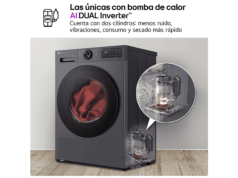 Secadora bomba de calor - LG RHX5009TBB, 9 kg, 12 programas, AI DUAL Inverter™, ThinQ™, Acero Grafito Mate Antihuellas — foto 5