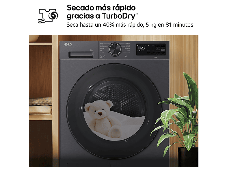 Secadora bomba de calor - LG RHX5009TBB, 9 kg, 12 programas, AI DUAL Inverter™, ThinQ™, Acero Grafito Mate Antihuellas — foto 8