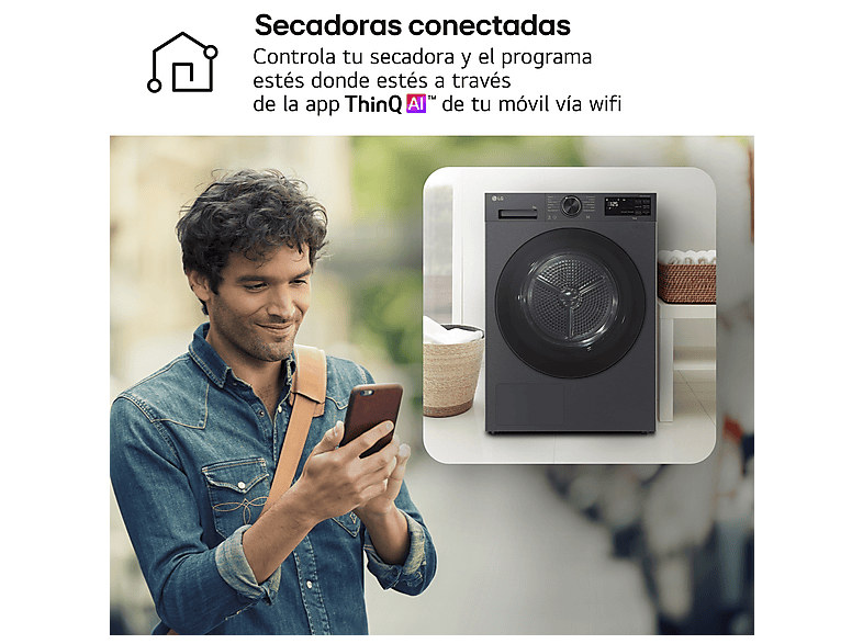 Secadora bomba de calor - LG RHX5009TBB, 9 kg, 12 programas, AI DUAL Inverter™, ThinQ™, Acero Grafito Mate Antihuellas — foto 11
