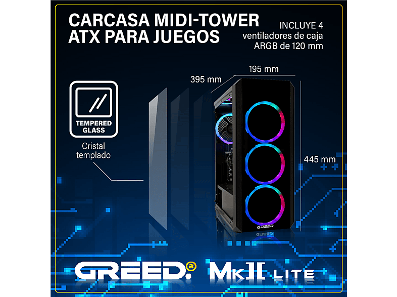 PC Gaming - Greed MK2 AMD Lite | Gaming Ordenador / Computer, AMD Ryzen 5, 32 GB RAM, 512 GB SSD, Radeon™ RX Vega 7, Windows 11 Pro, Negro — foto 2