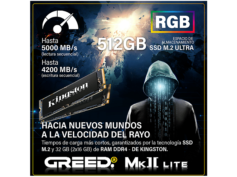 PC Gaming - Greed MK2 AMD Lite | Gaming Ordenador / Computer, AMD Ryzen 5, 32 GB RAM, 512 GB SSD, Radeon™ RX Vega 7, Windows 11 Pro, Negro — foto 5