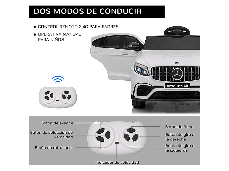 Coche Eléctrico Infantil - Homcom +3 años, mando, música, luces, doble apertura, 12V, batería — foto 5