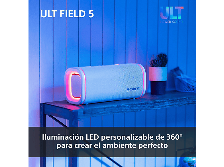 Altavoz inalámbrico - Sony ULT FIELD 5 (SRSULT50W), Bluetooth portátil, ULT POWER SOUND, 25 h, IP67, Resistente al agua, Correa, Con luces, Blanco — foto 7
