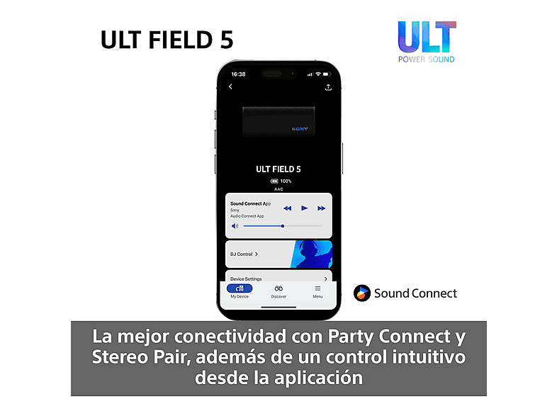 Altavoz inalámbrico - Sony ULT FIELD 5 (SRSULT50W), Bluetooth portátil, ULT POWER SOUND, 25 h, IP67, Resistente al agua, Correa, Con luces, Blanco — foto 10