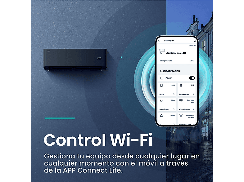 Aire acondicionado Split 1 x 1 - Hisense Uni Pure HB35, 3000 fg/h, Wi-Fi, Filtro Hi Nano, IA Smart, Negro — foto 4