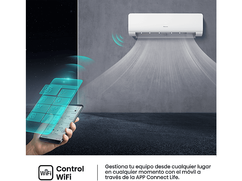 Aire acondicionado Split 1 x 1 - Hisense KC25 Smart Clima, 2500 fg/h, Wi Fi, Autolimpieza, Blanco — foto 4