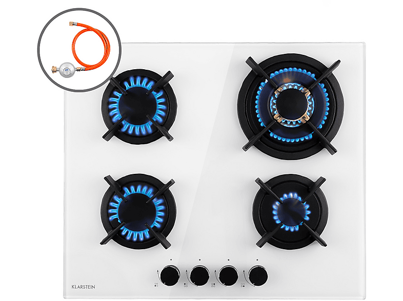 Placa de gas - Klarstein Goldflame 4, 4 zonas, 60 cm, Blanco