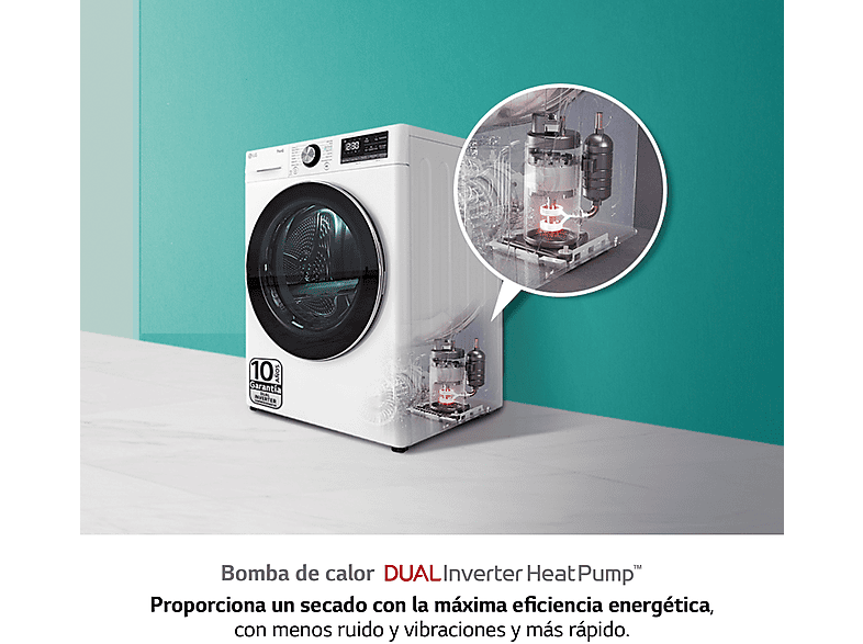 Secadora - LG RH90V5AV6N, Bomba de calor, 9 kg, 14 programas, Blanco — foto 2