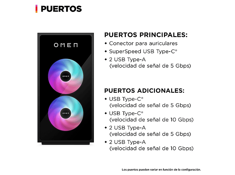 PC Gaming - HP Omen GT16-0056NS, Intel Core i7-14700F, 16 GB RAM, 1 TB SSD, GeForce RTX™ 5060 Ti, FreeDOS (Sin sistema operativo), Negro — foto 3