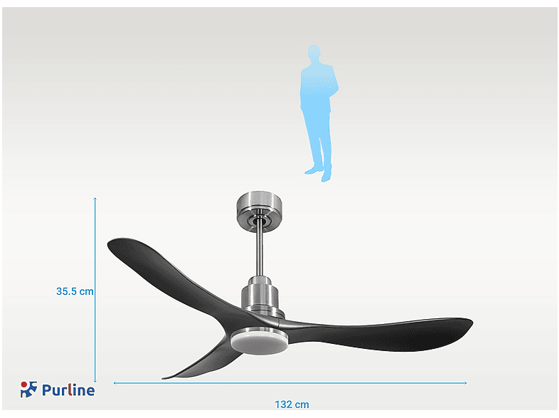 Ventilador de techo - Purline TiomanD132C04LED64532, 18 W, 6 velocidades, Plata — foto 3