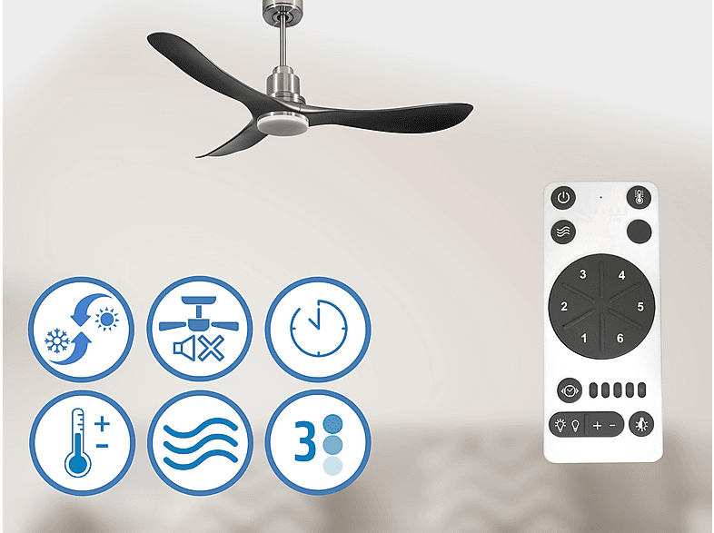 Ventilador de techo - Purline TiomanD132C04LED64532, 18 W, 6 velocidades, Plata — foto 4